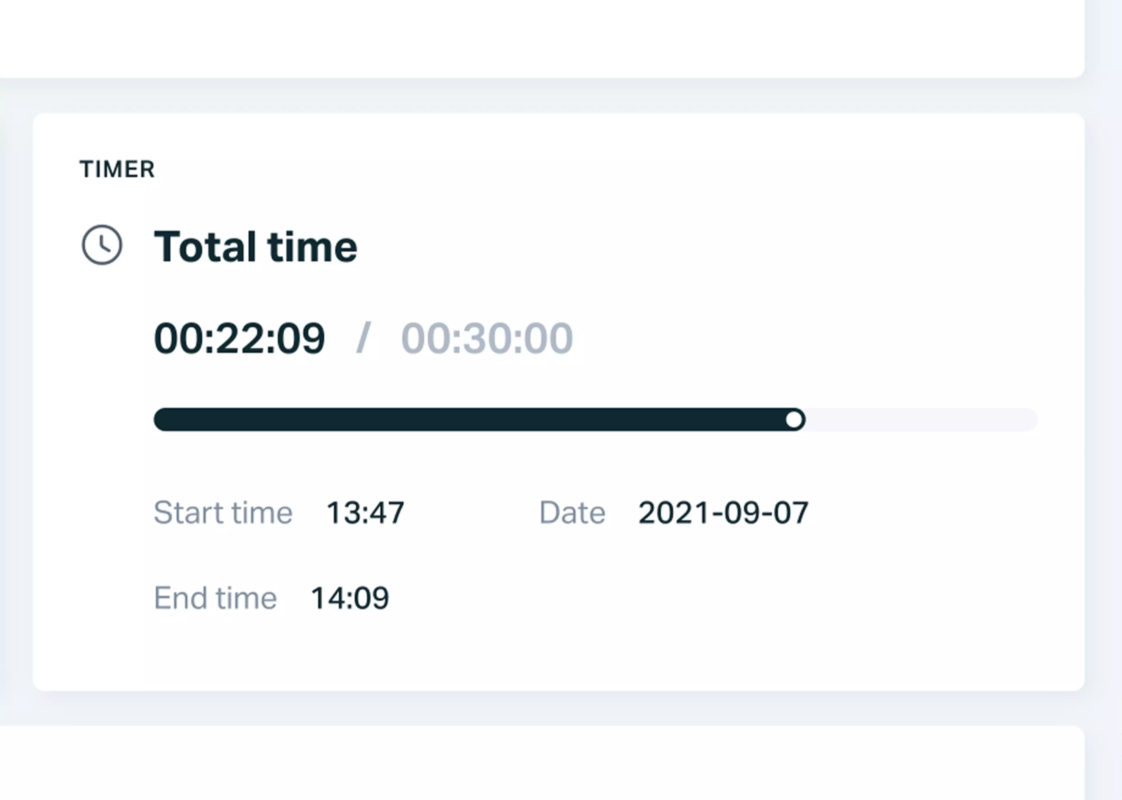   Testportal app online test total time view.