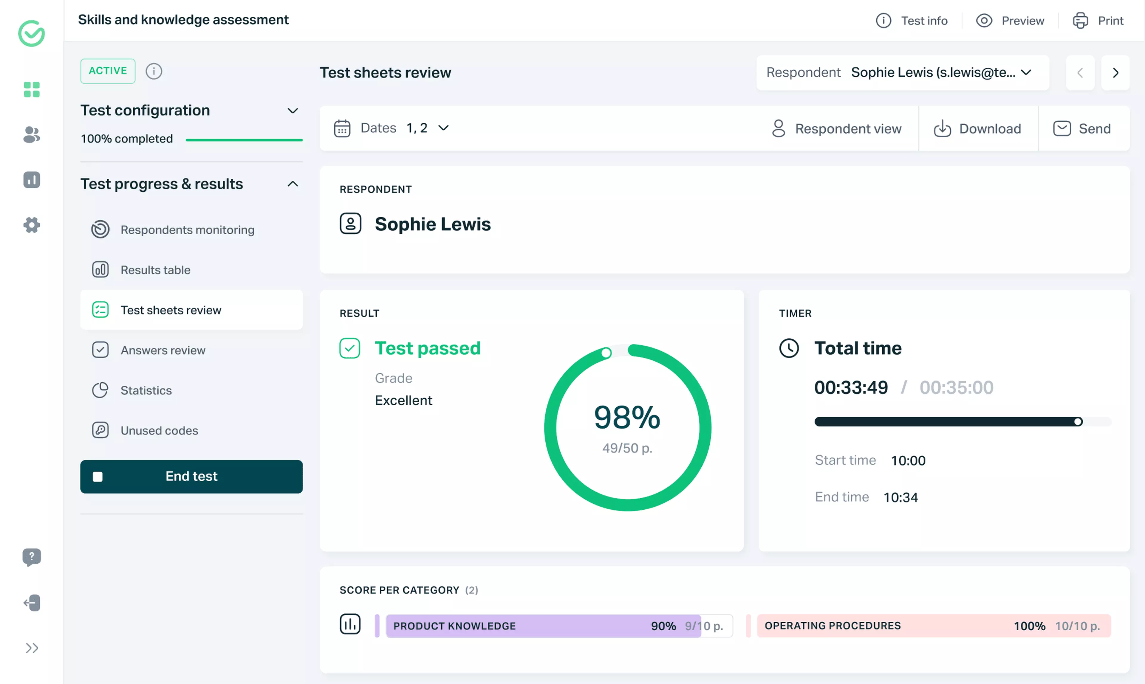 Testportal - Online test report