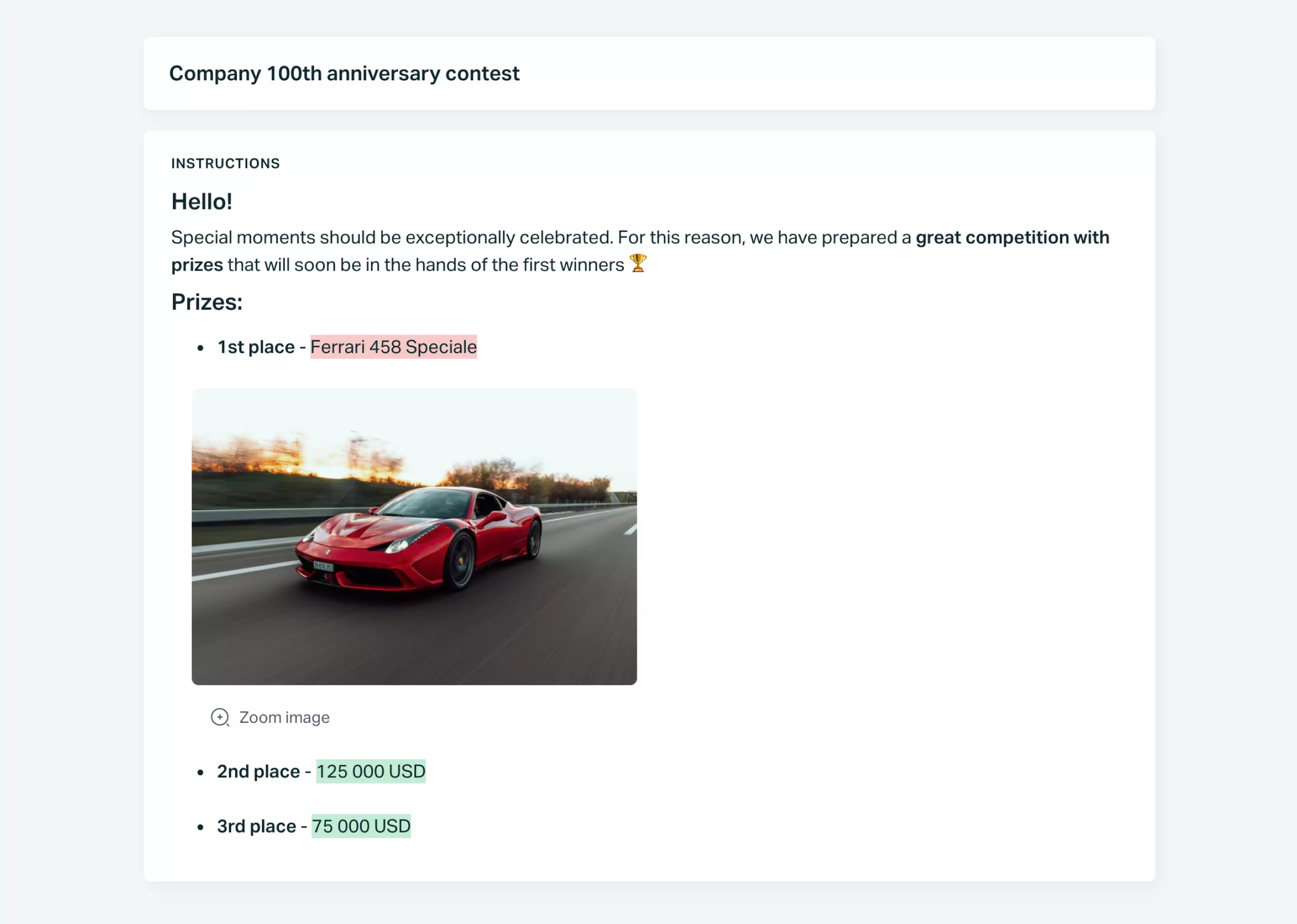   Testportal online quiz start page with an image of a car.