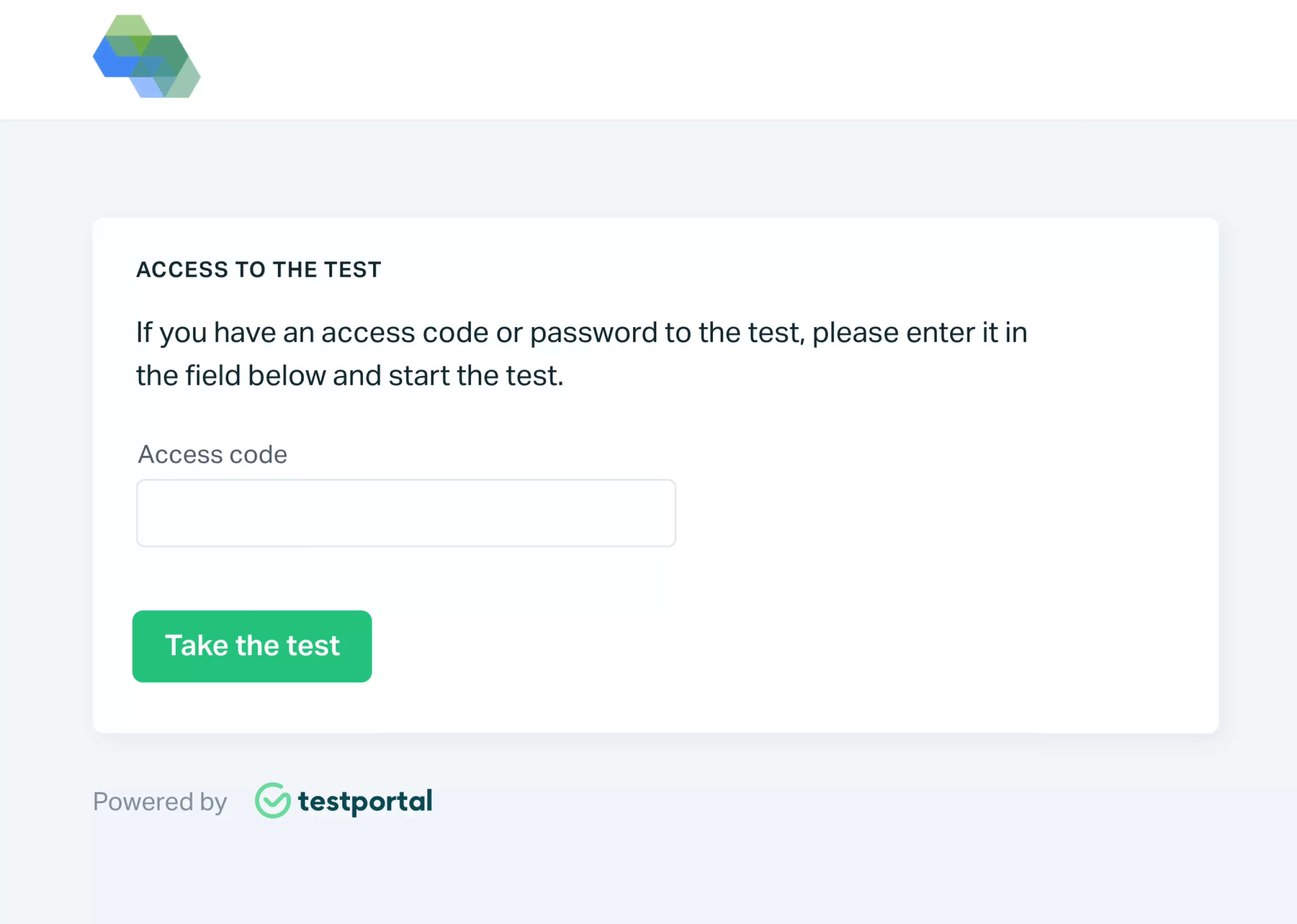 Testportal online evaluation access screen.