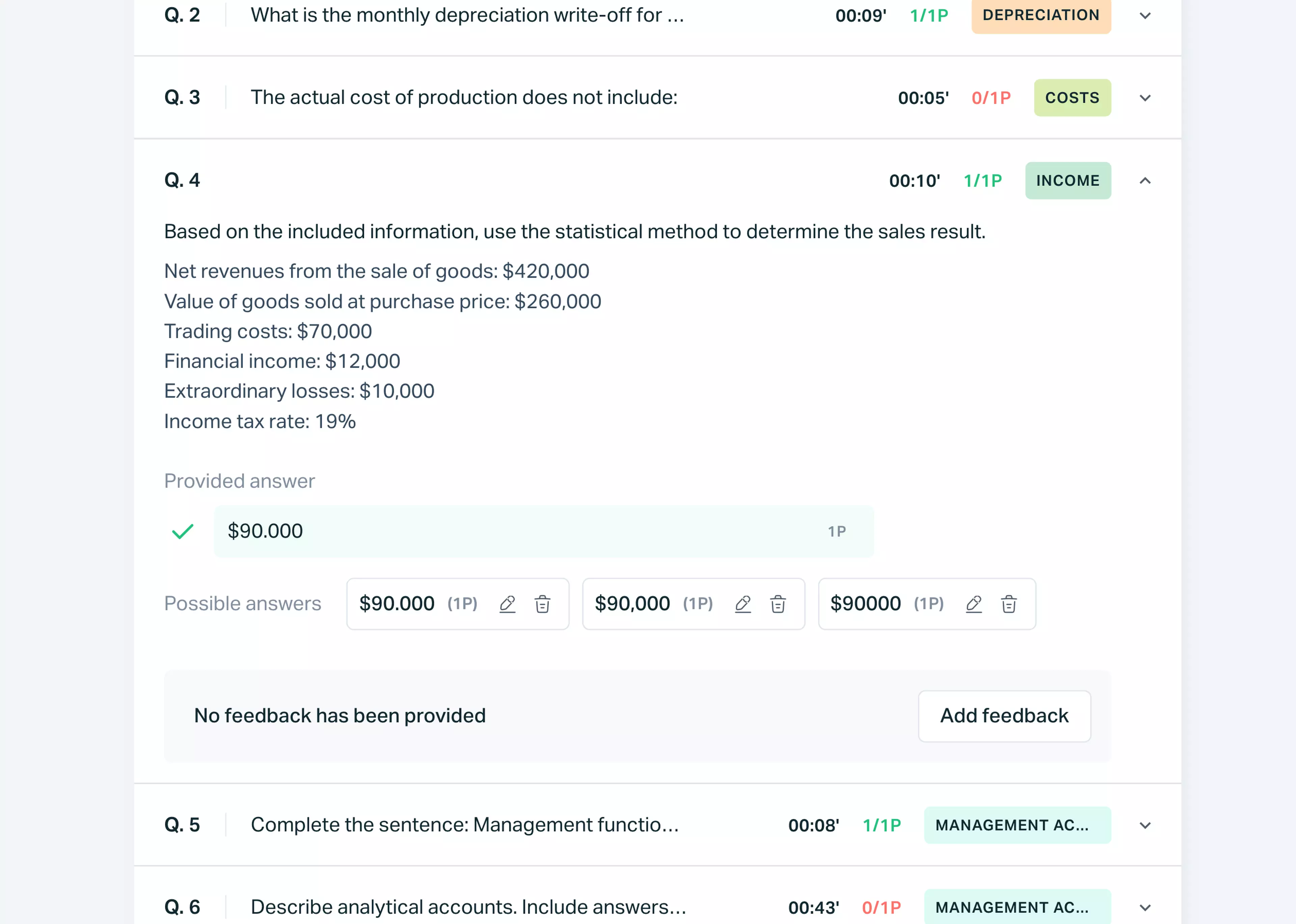   Testportal app view showing multiple online test questions and respondent asnwers.