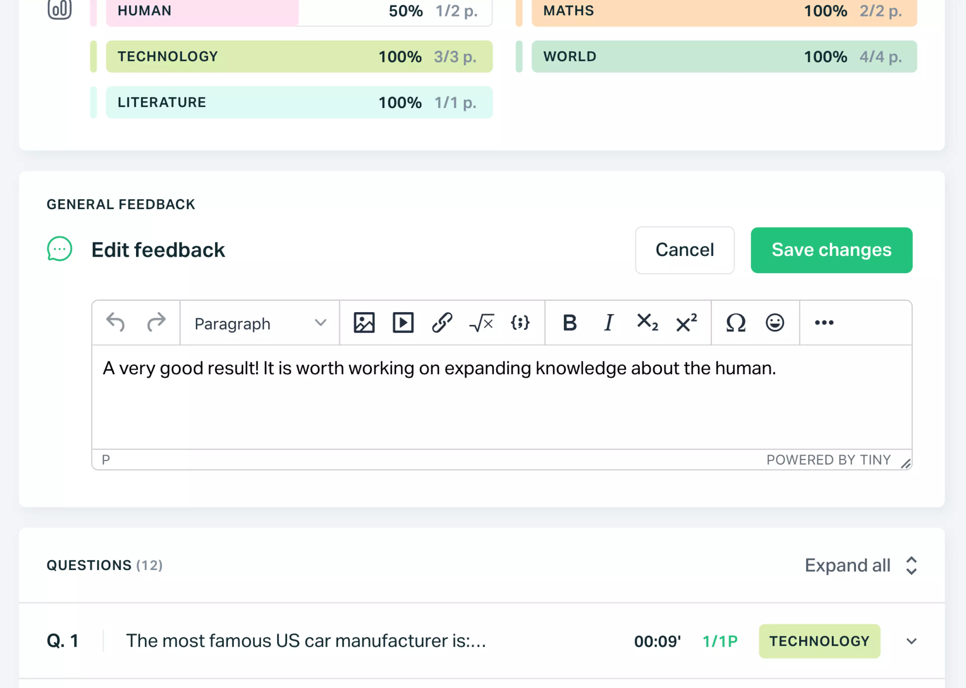   Test creator with enhanced respondent feedback options