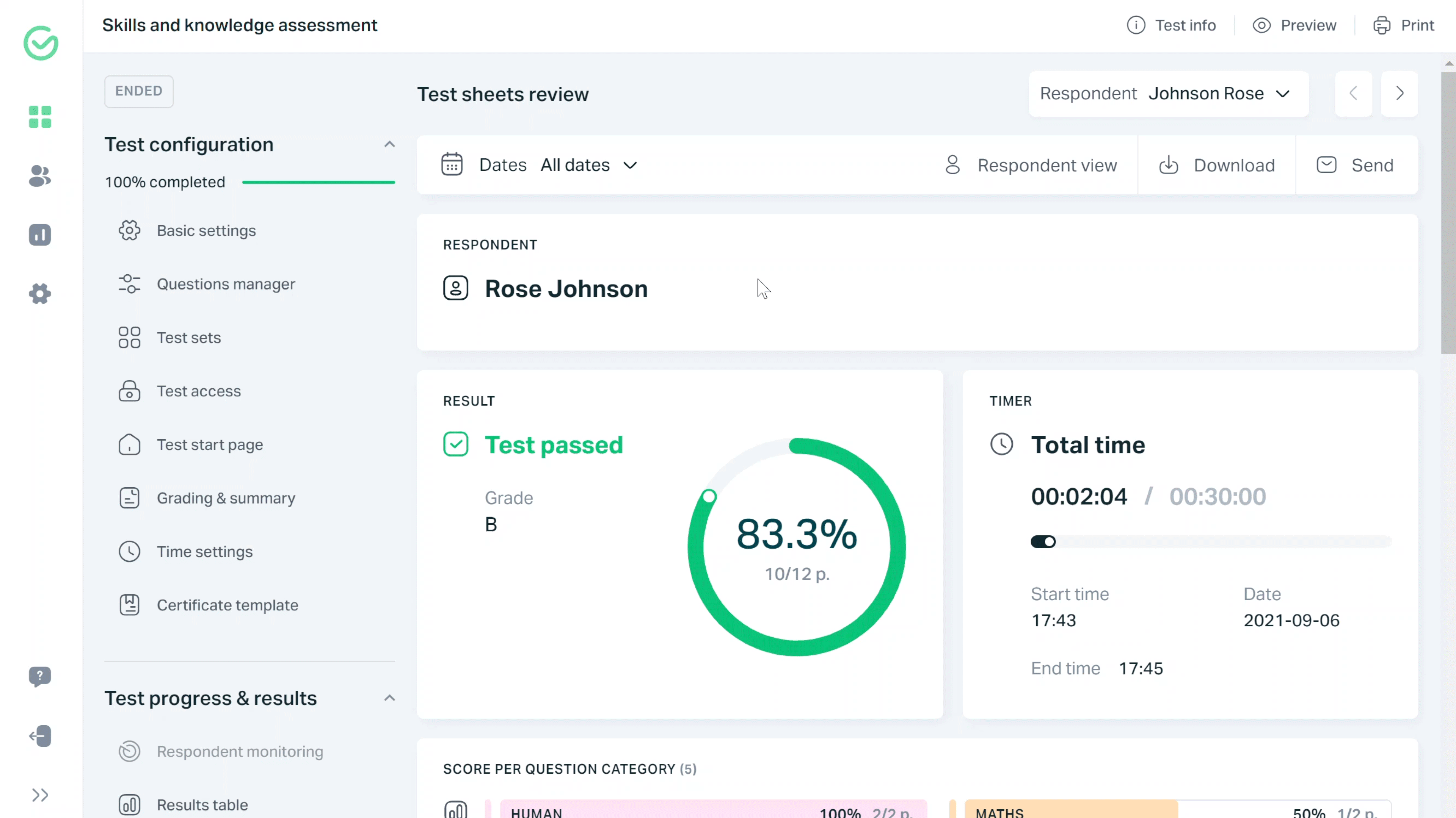 Add feedback to the testsheet