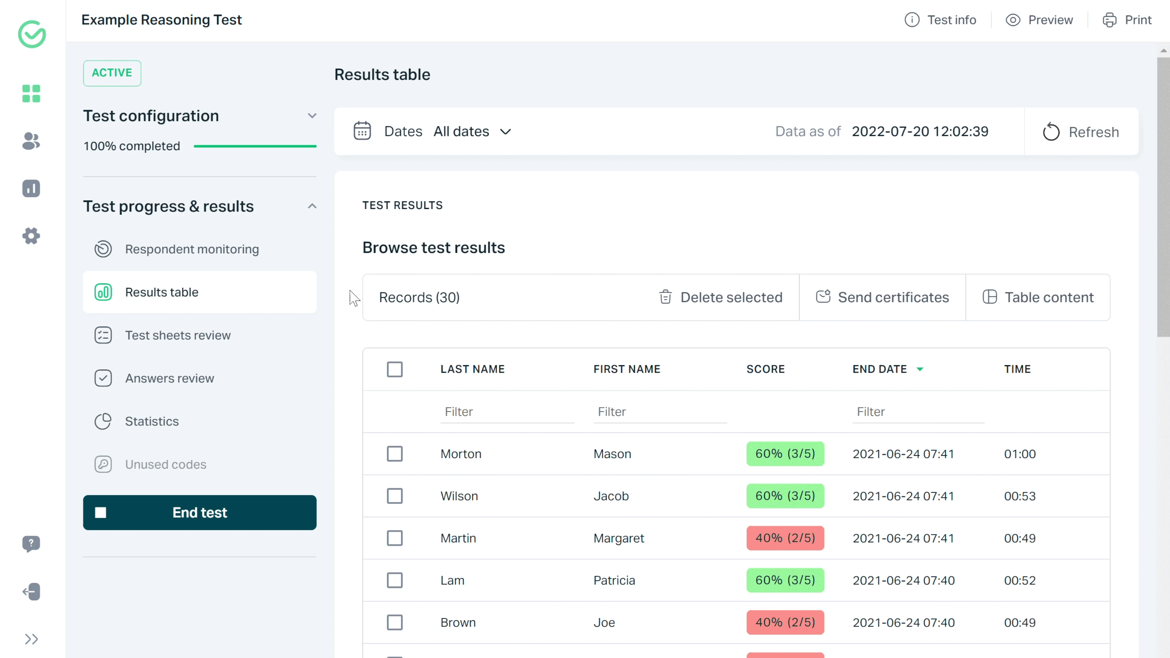 How to quickly export results in PDF?