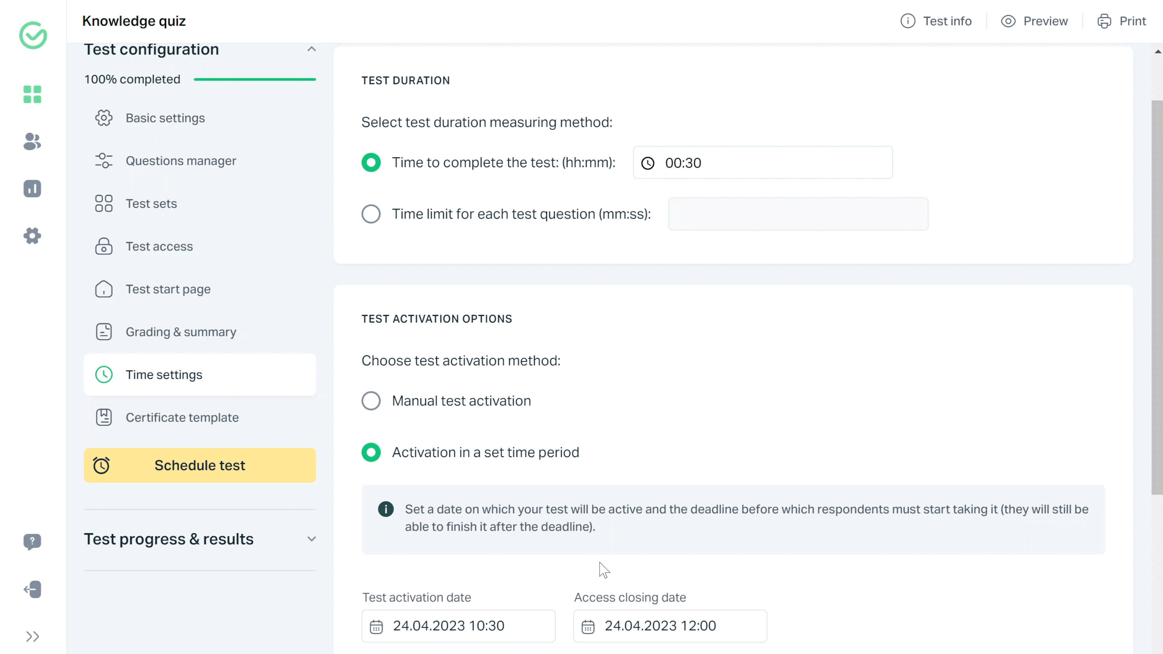 Schedule a quiz