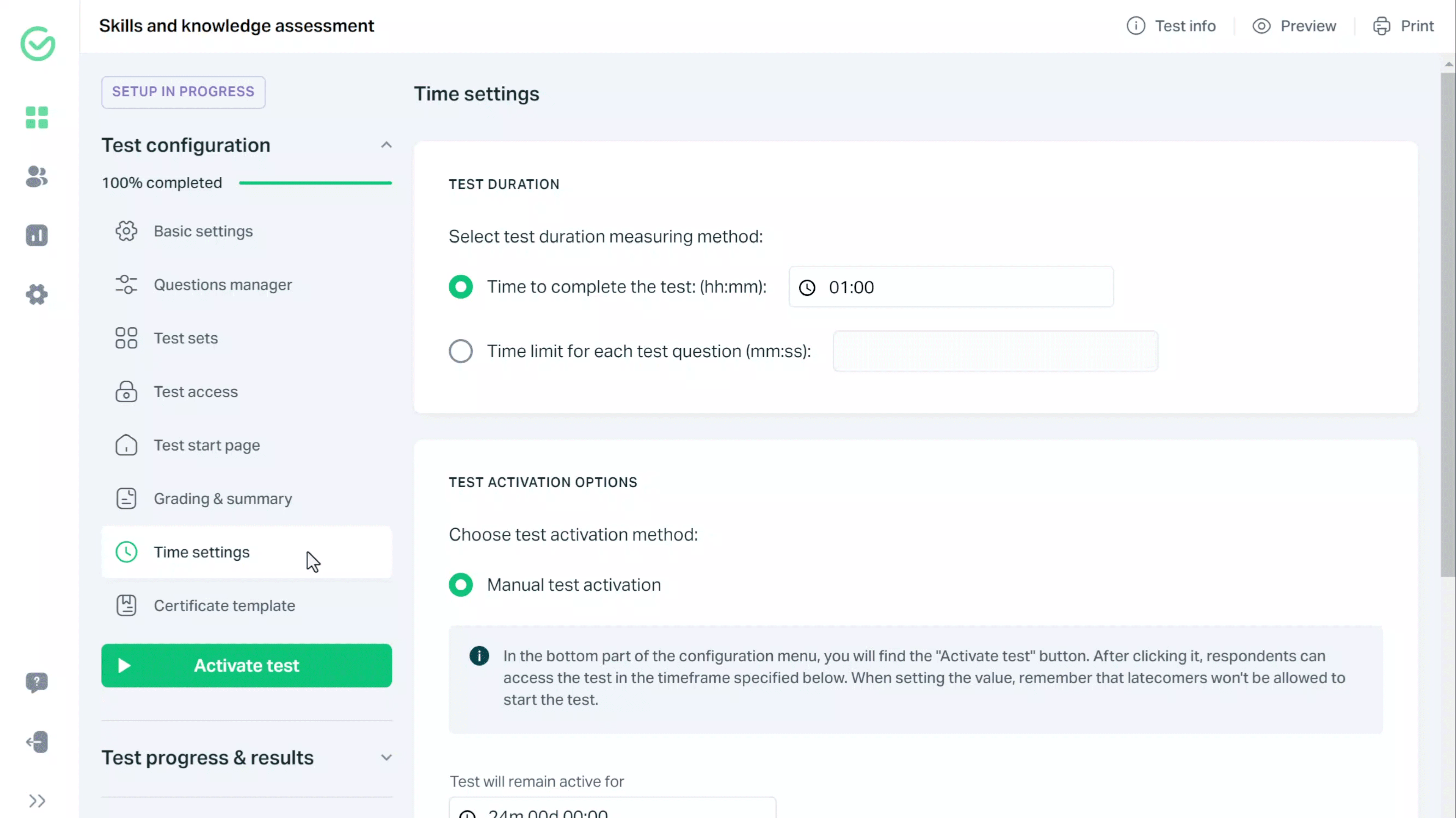 Time limit for each question